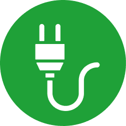 Icon with a plug shown on the topic of electricity for caravans and motorhomes included